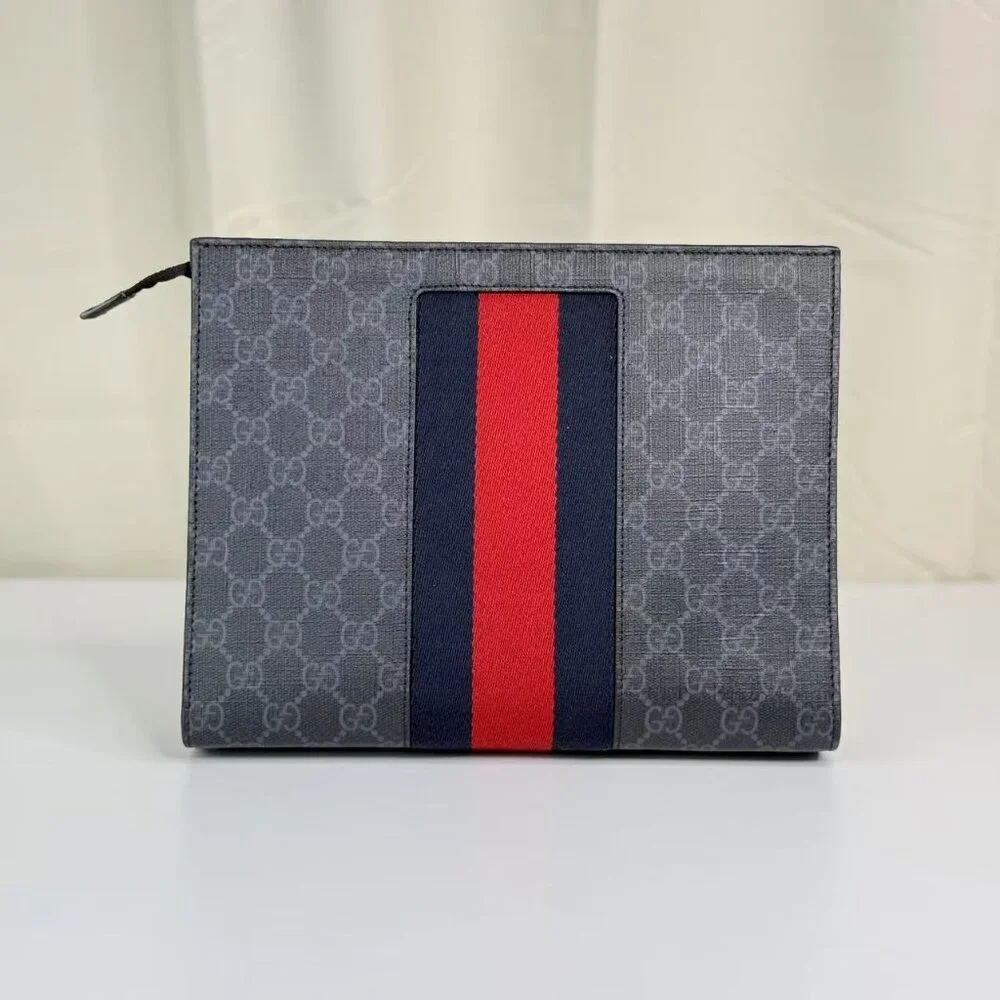 Gucci Navy Blue Zip Pouch GG Coated Canvas - Picture 2 of 8